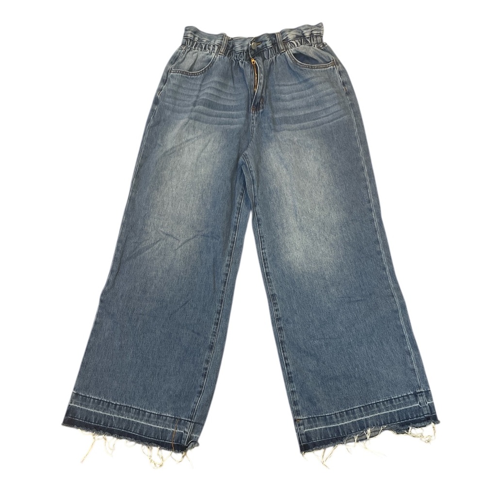 Ceros Billie Wide Leg Paper Bag Jeans Raw Hem Medium Wash Size 31